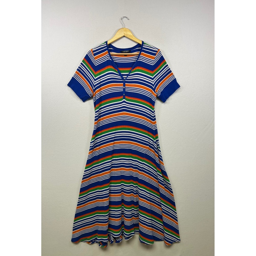 Nautical‎ Preppy Lauren Ralph Lauren Womens 1X Striped Waffle Knit Henley Dress